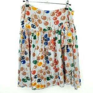 Free People Apple Print Velvet Burnout Gathered Mini Skirt M/6 Blue/Multi